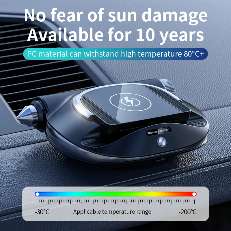 5 in 1 Multifunction Parking Number Plate Car Fragrance Safety Hammer 15w Foldable Car Holder Fast Wireless Charger For Phone