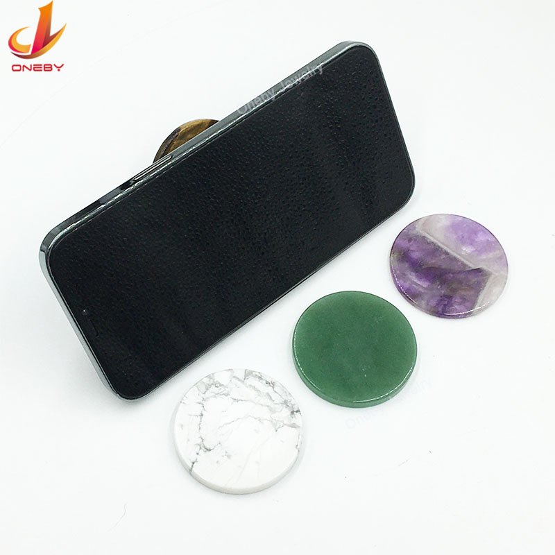 Natural gemstone grip cute agate stone crystal mount flexible airplane wall cell stand mobile phone holders for phone bed