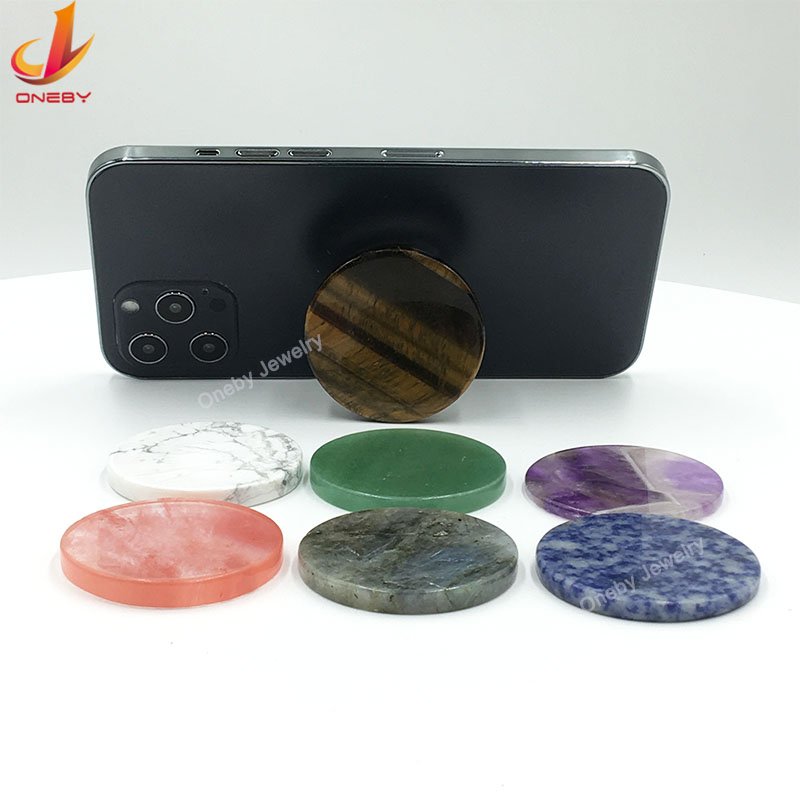 Natural gemstone grip cute agate stone crystal mount flexible airplane wall cell stand mobile phone holders for phone bed