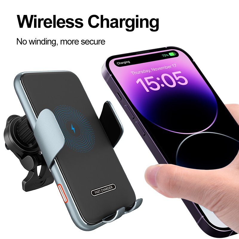 Aluminium Wireless Car Charger 15W Fast Charging Auto Clamping Car Phone Holder, Air Vent Car Mount with Electric Sensor