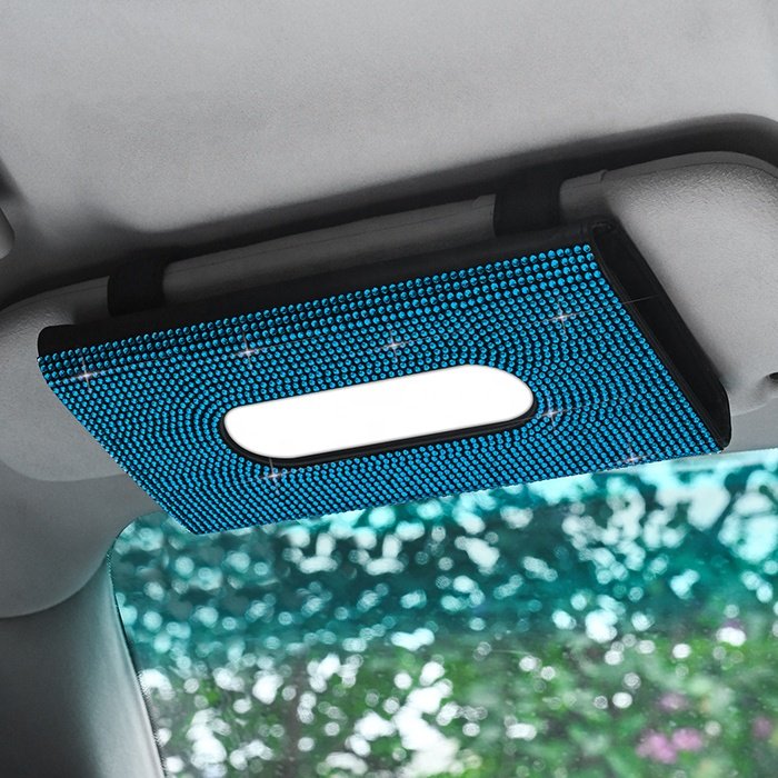 2024 Car Accessories Lady Bling Rhinestone Paper Holder Cover Box Car Sun Visor Pu Leather Diamond Car Tissue Box