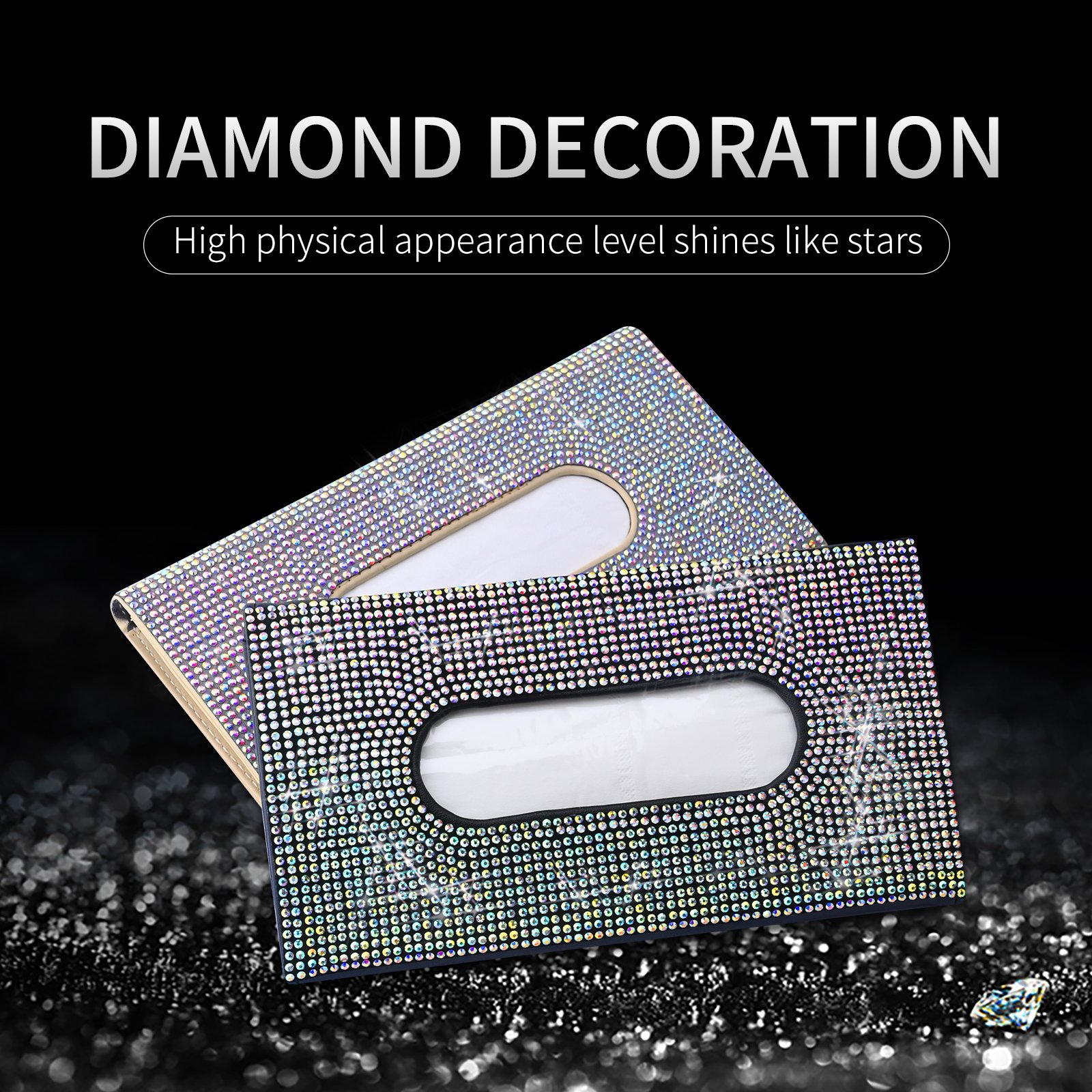2024 Car Accessories Lady Bling Rhinestone Paper Holder Cover Box Car Sun Visor Pu Leather Diamond Car Tissue Box
