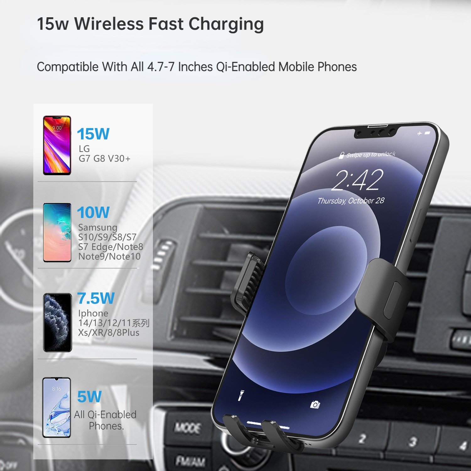 15w smart sensor wireless car charger 15w multifunctional car dashboard mobile phone holder for car with wireless charger