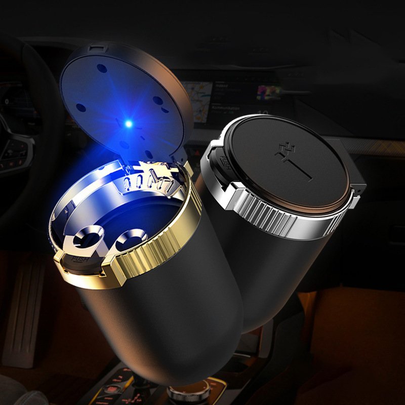 Car Ashtray Easy Clean Up Detachable Stainless Car Ashtray with Lid Blue Led Light for Most Car Cup Holder