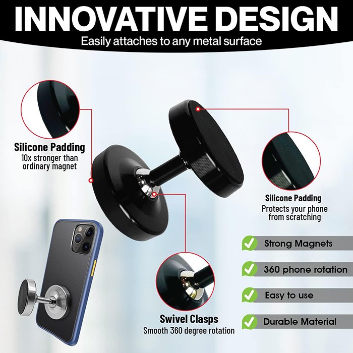360 Degree Rotatable Gym Magnet Phone Holder Dual Magnetic Portable Aluminum Metal GYM Phone Mount for Car Dashboard Home Usage