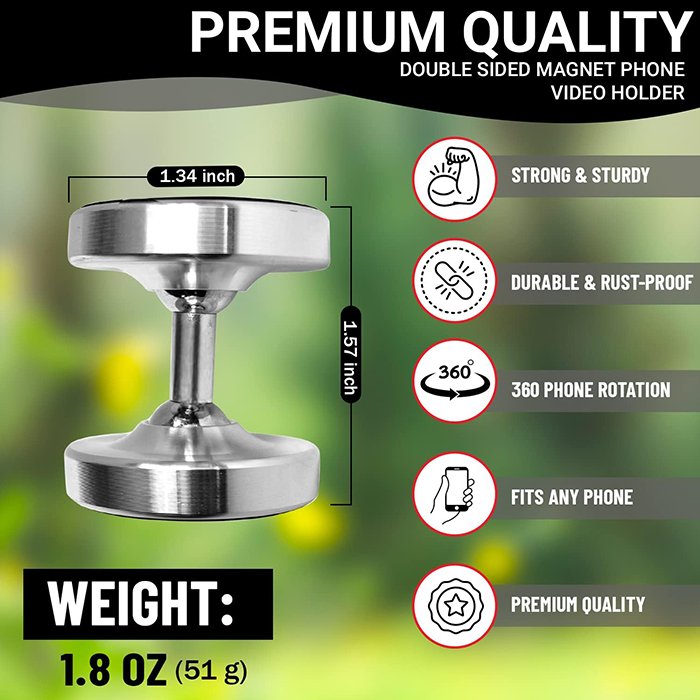 360 Degree Rotatable Gym Magnet Phone Holder Dual Magnetic Portable Aluminum Metal GYM Phone Mount for Car Dashboard Home Usage