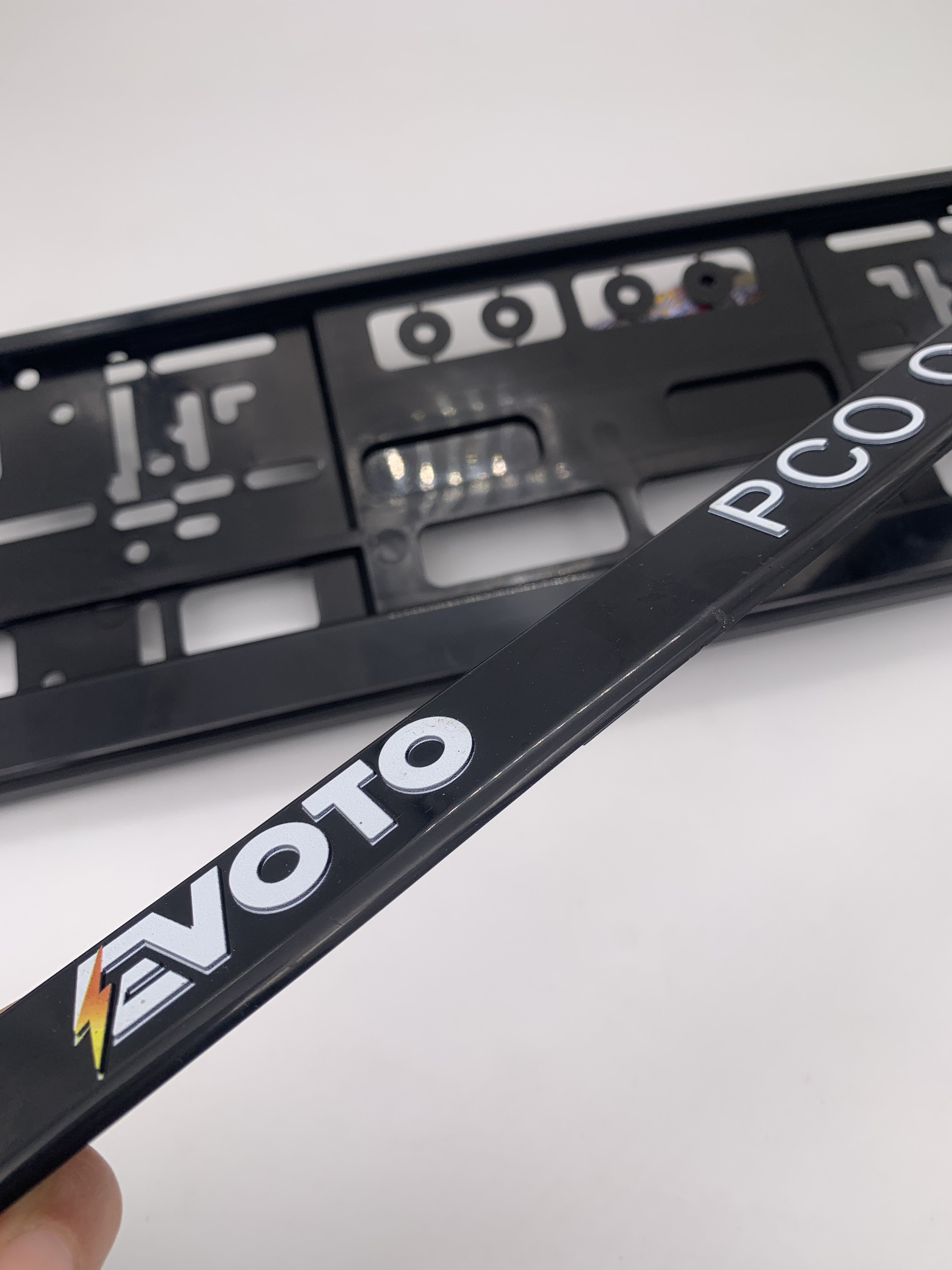 Custom UV printing 3D raised logo Matt Black Standard plastic Euro license plate frame holder