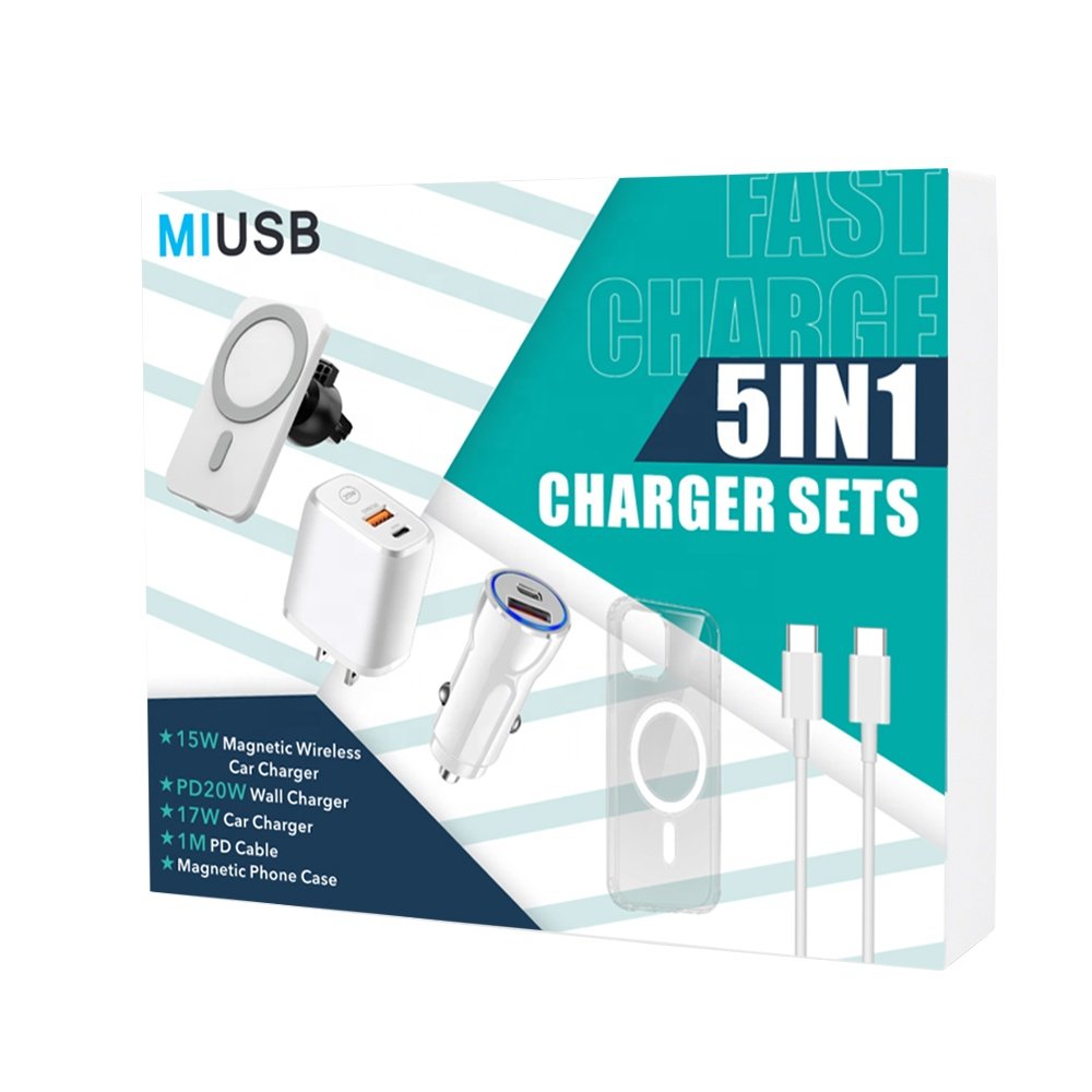Accessories Kit Gift Box Set Luxury 5 In 1 Magnetic Wireless Car Charger Date Cables Mobile Phone Cases For Iphone 15