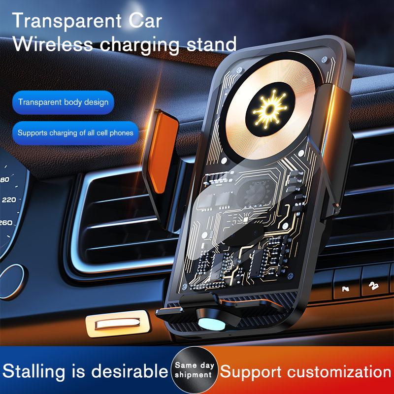 C11 Transparent Design Smart Sensor Car Wireless Charger 15W Fast Charging Auto-Clamping Car Phone Holder For Android iPhone