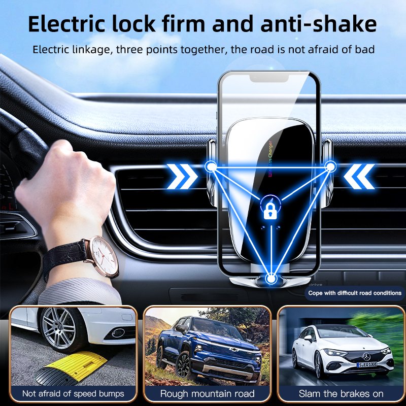 C6 Car Wireless Charger 15W Fast Charging With 3 Magnetic Charging Head Auto Clamping Sensing Car Air Vent Phone Holder