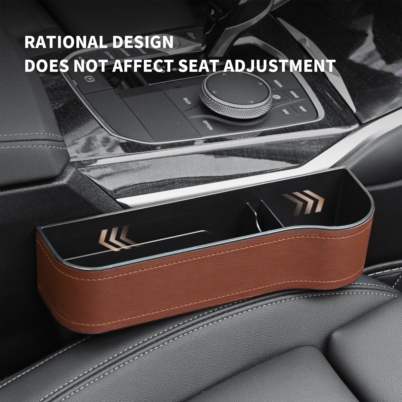 Premium Microfiber Black Leather Car Colsole Front Seat Gap Filler Caddy Organizer with Big Cup Holder