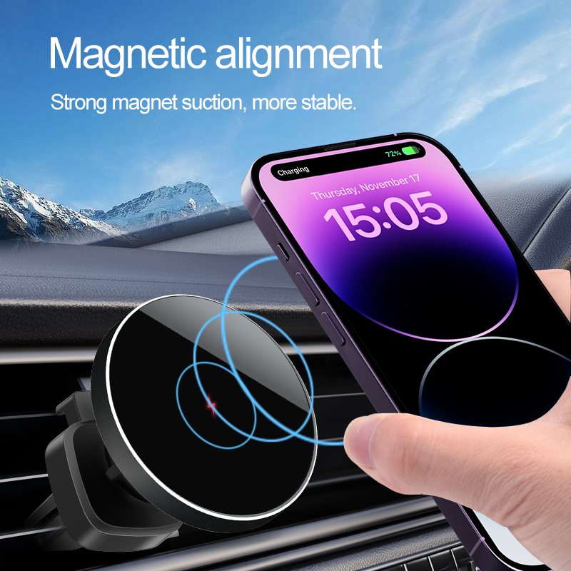 Magnetic Car Mount Charger,15W Magnetic Wireless Car Charger,Air Vent/Dashboard Phone Holder Mount For All Smartphones