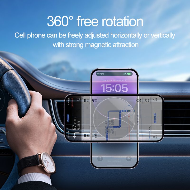 Magnetic Car Mount Charger,15W Magnetic Wireless Car Charger,Air Vent/Dashboard Phone Holder Mount For All Smartphones