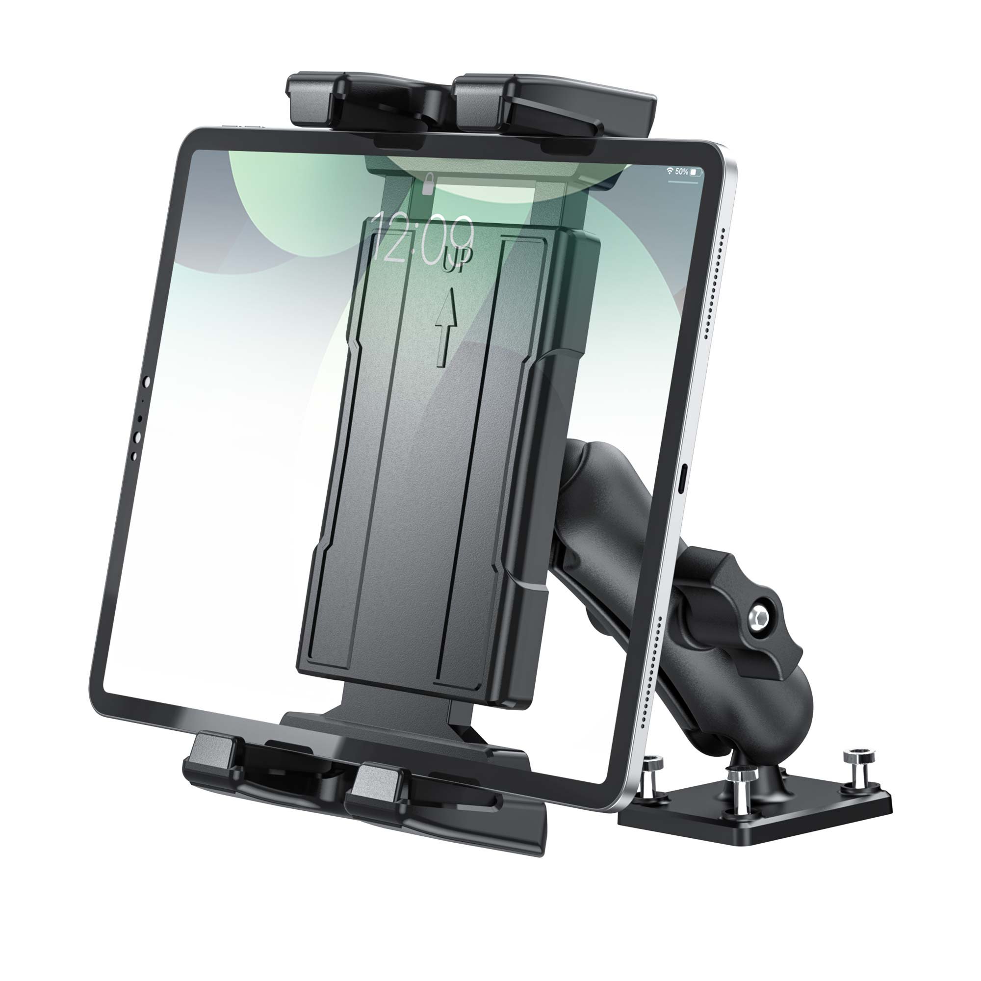 Car Tablet Holder Heavy Duty Drill Base for iPad Samsung Tab 5"-13" Tablet and Phone Car Tablet Mount for Truck/Business