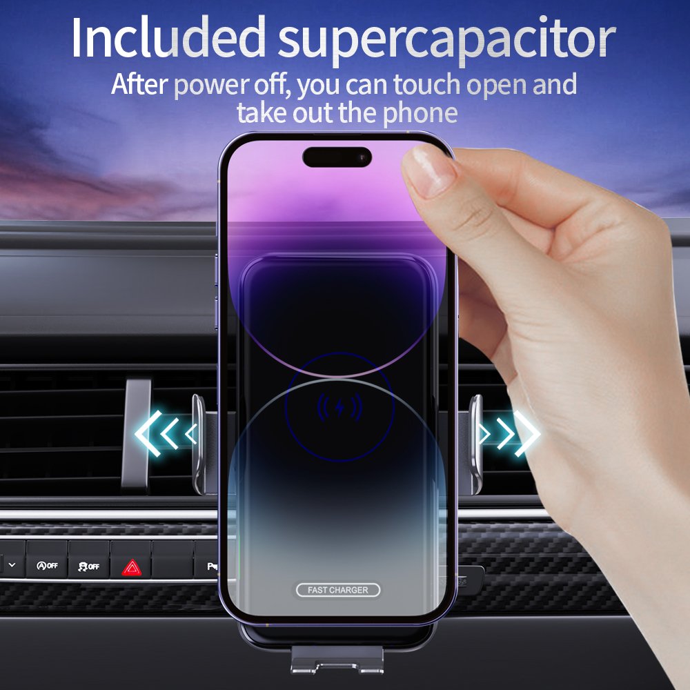 Magnetic Charging Mobile Phone Car Holder 15W Wireless Car Charger Mount Auto-sensing Phone Holder Stand Charger