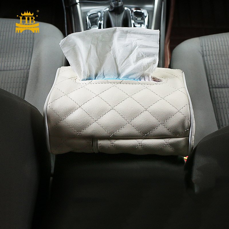 Factory Outlet Cheap Car Seat Back Tissue Holder Interior Decor PU Leather Car Armrest Console Tissue Organizer