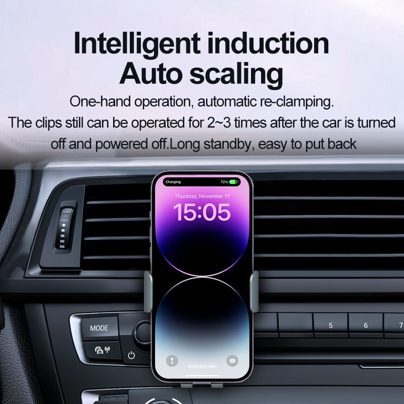 Aluminium 15W fast charging clamping car phone holder wireless charger,car wireless charger for smartphones