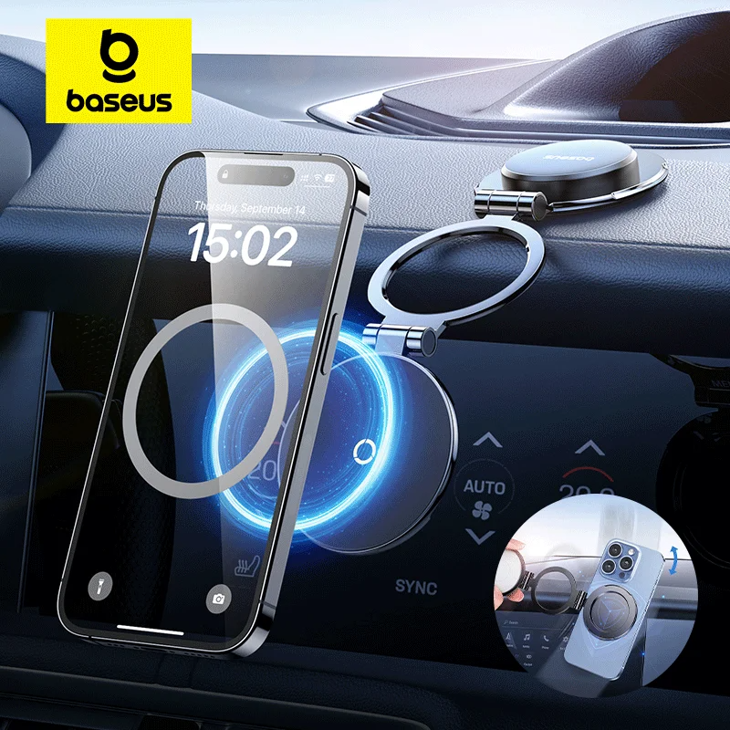 Baseus Magnetic Car Mobile Phone Holder Foldable Mount Stand Phone Holder for iPhone Xiaomi 13 14 15 Dashboard Center Console