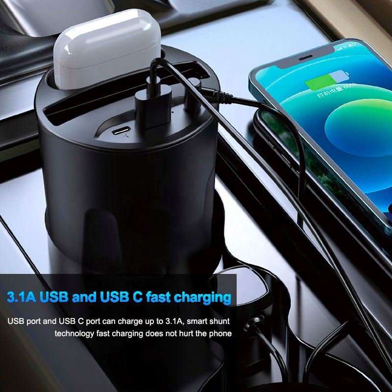 Manufacture Usb Car Charger Insert Cup Holder Phone Mount Wireless Car Charger Car Cigarette Lighter For Phone