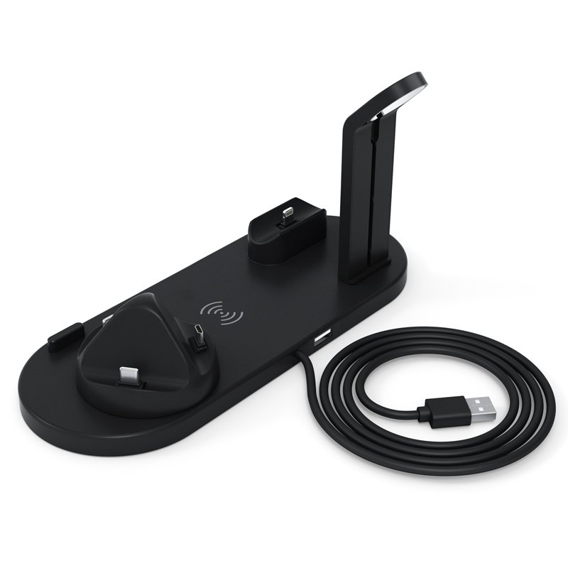 Smart Portable Phone Holder Watch Fast Wireless Charging Station Pad Dock 10w Wireless Charger Stand ABS 5 in 1 Earphone