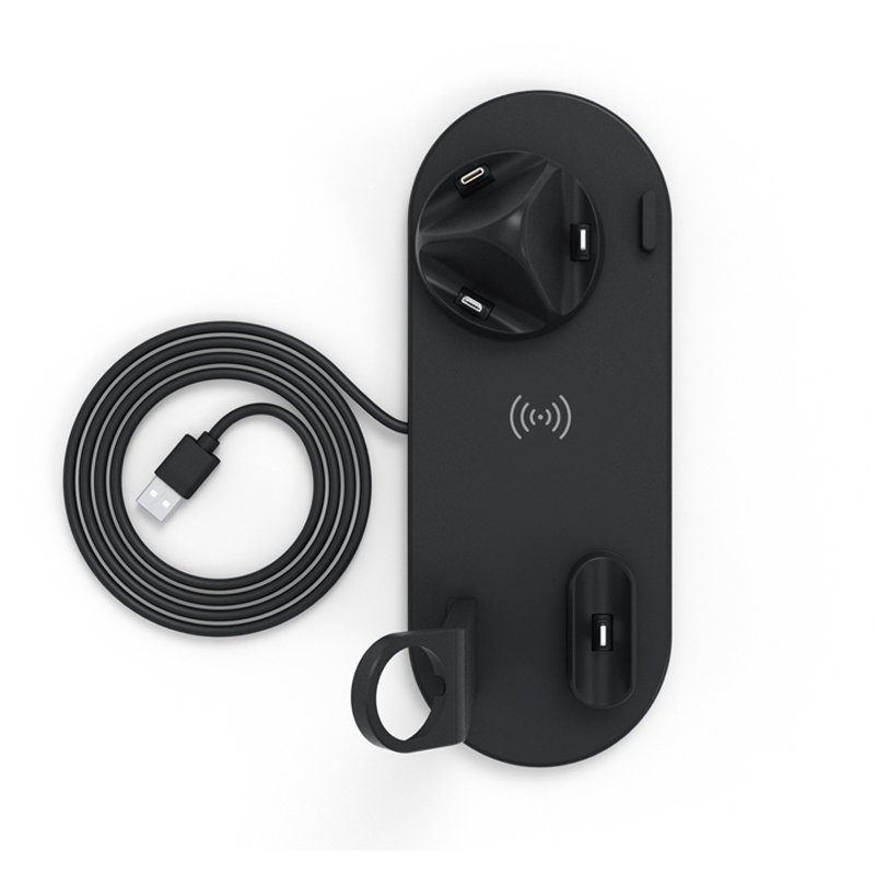 Smart Portable Phone Holder Watch Fast Wireless Charging Station Pad Dock 10w Wireless Charger Stand ABS 5 in 1 Earphone