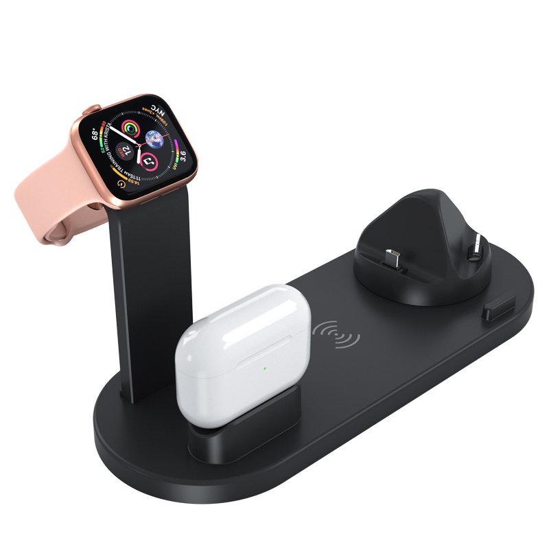 Smart Portable Phone Holder Watch Fast Wireless Charging Station Pad Dock 10w Wireless Charger Stand ABS 5 in 1 Earphone