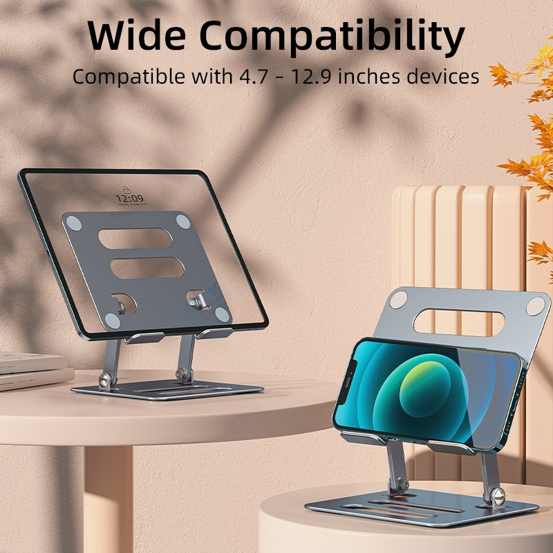 2022 New Mobile phone stents Tablet holder small portable folding table Aluminum Alloy Gray compatible 4.7-12.9 inch device