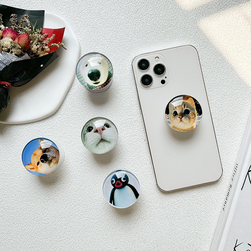 Best selling phone accessories luxury Design holder Factory Wholesale Glass Animal patterns customized Collapsible Give Gifts