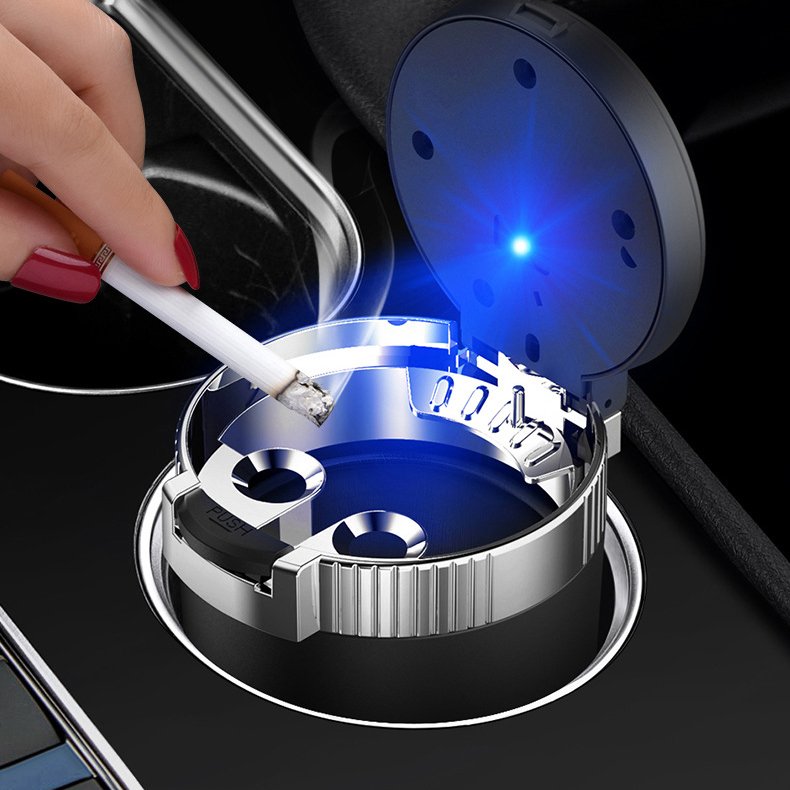 High Quality Car Cylinder Cigarette Cup Holder Ashtray Container Metal Car Led Ashtray With Cover Lid