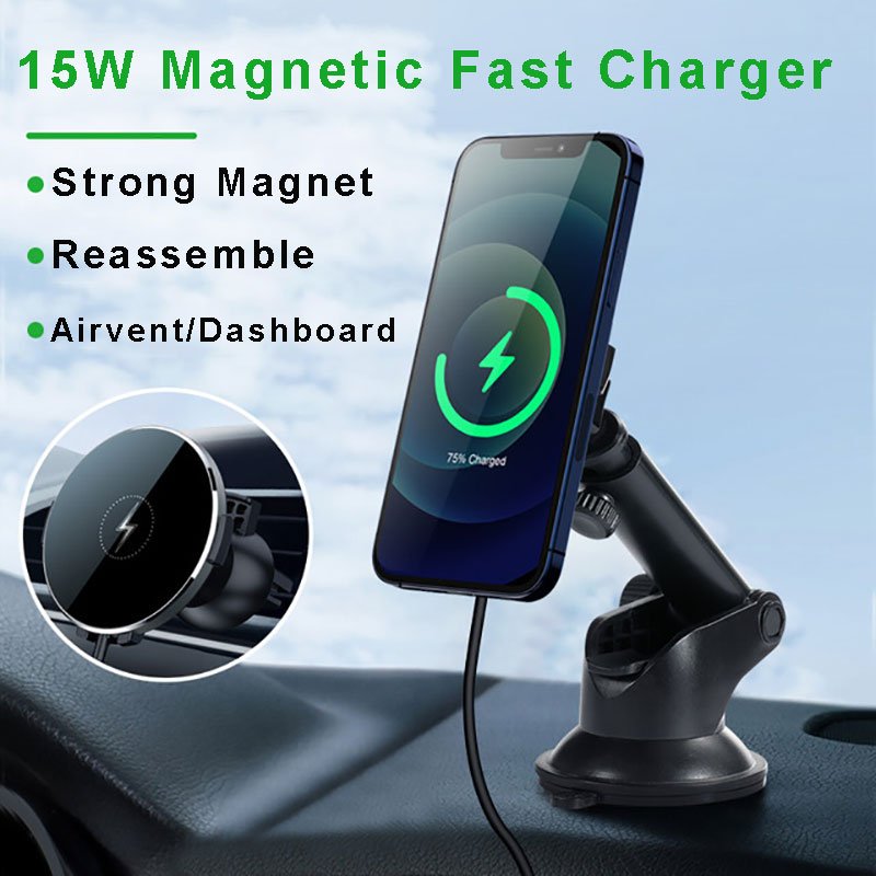 Fast charging magnet car phone holder 15w magnetic wireless car charger mount for Iphone 13/12