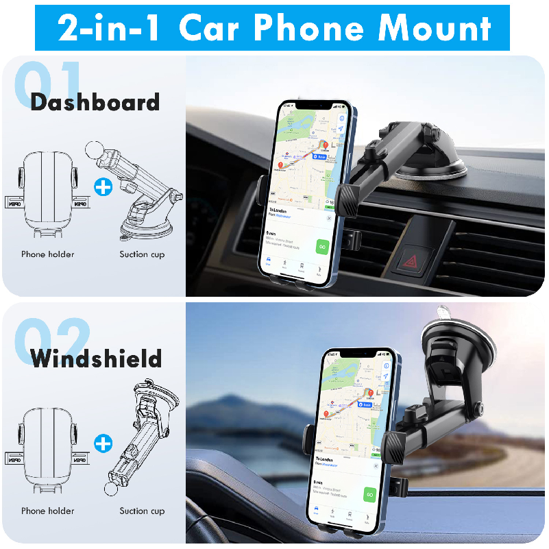 Abs 2 In 1 Set Cell Phone Mount For Car Phone Holder Mount 360 Rotation Air Vent Dashboard Mobile Phone Holders For Car Mount