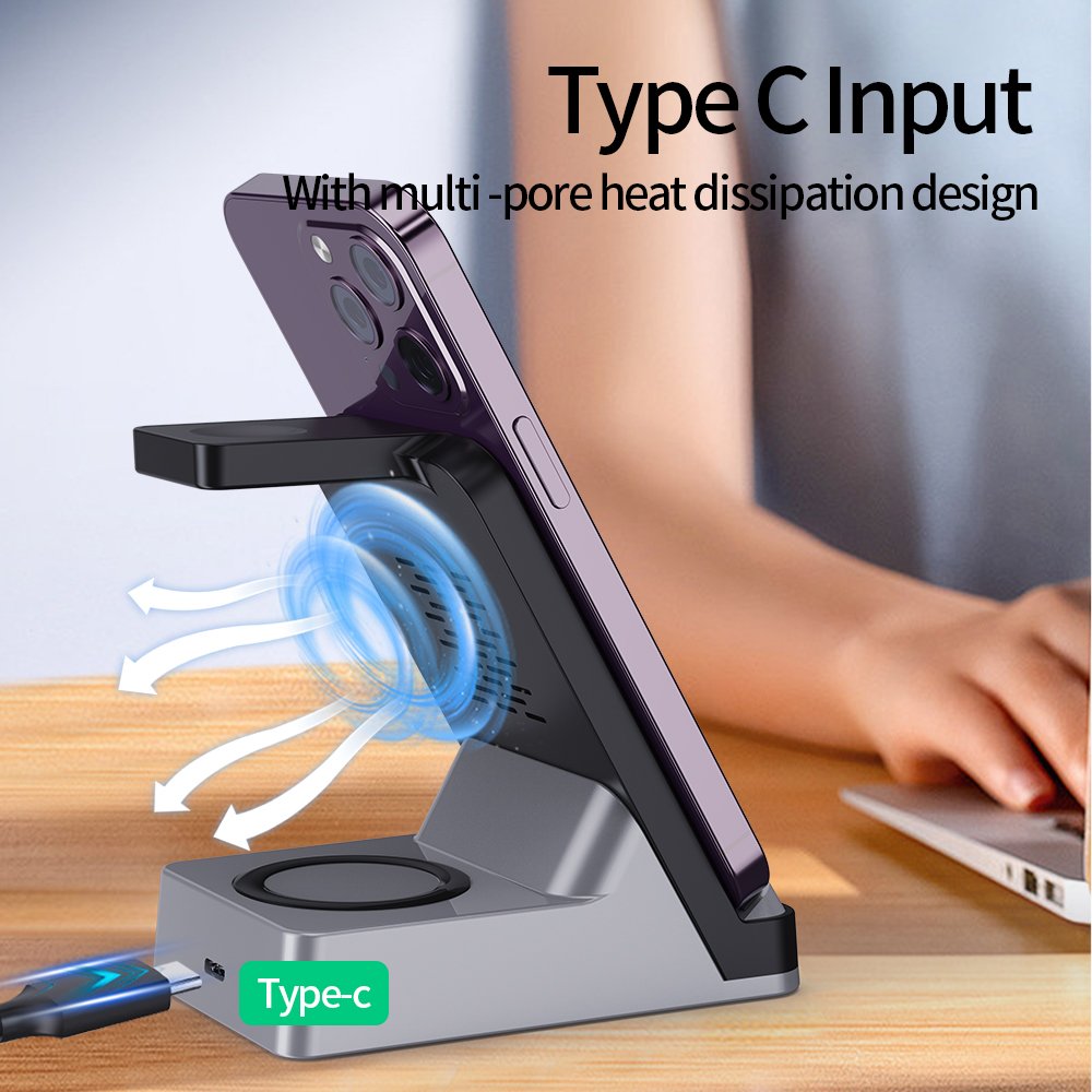 3 in 1 wireless Charger Stand Qi 15w Fast Desk Wireless Charger For Phone Smart Watch Aaipods