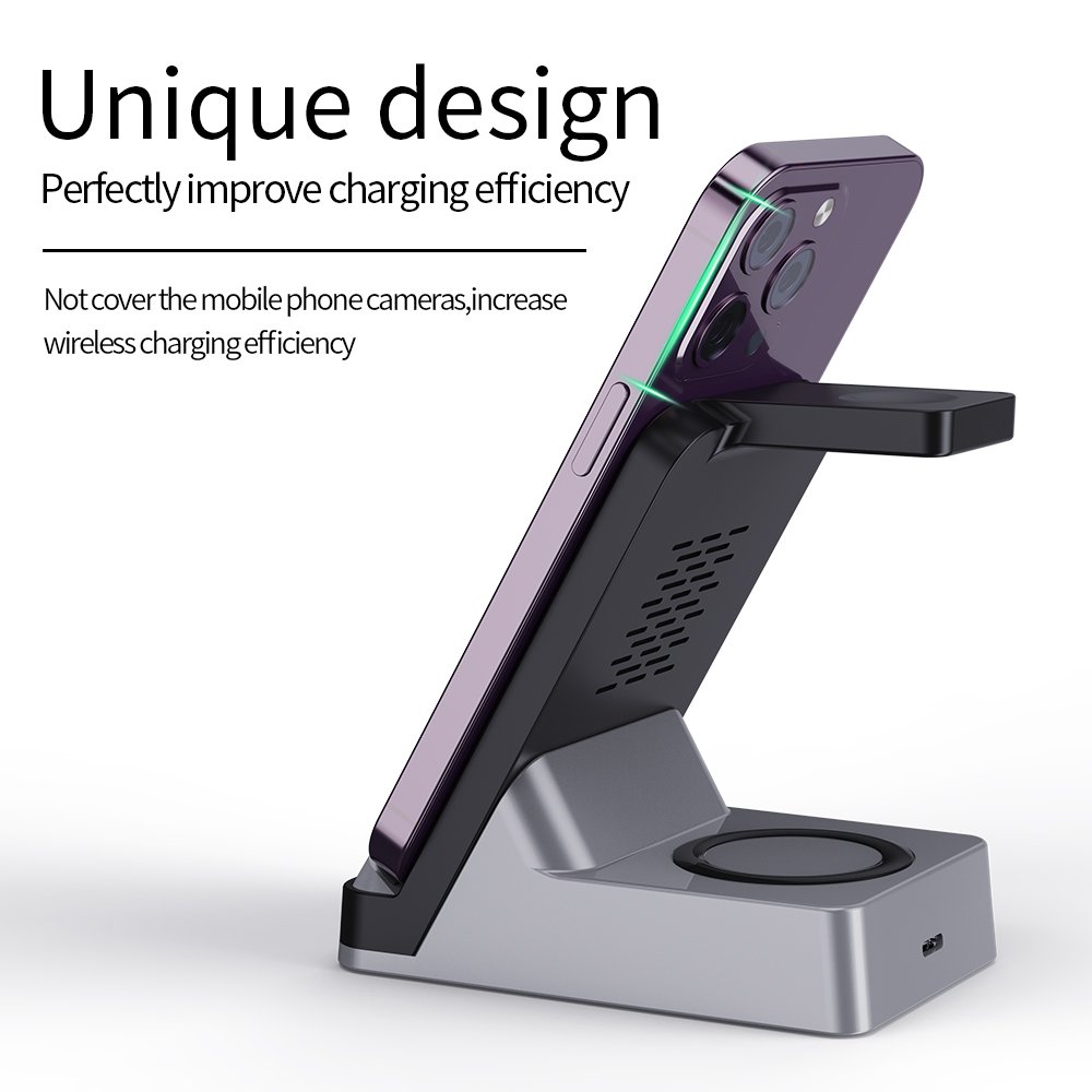 3 in 1 wireless Charger Stand Qi 15w Fast Desk Wireless Charger For Phone Smart Watch Aaipods