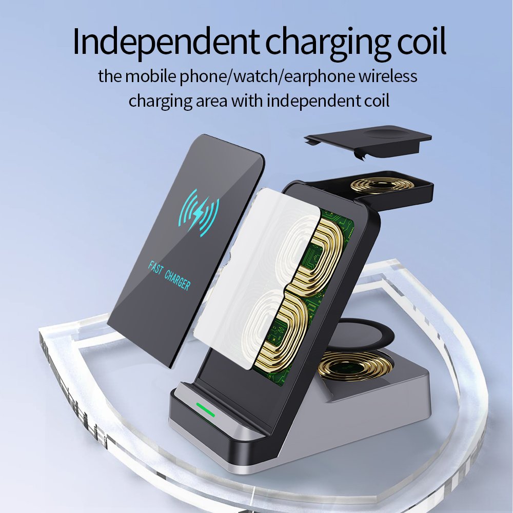 3 in 1 wireless Charger Stand Qi 15w Fast Desk Wireless Charger For Phone Smart Watch Aaipods
