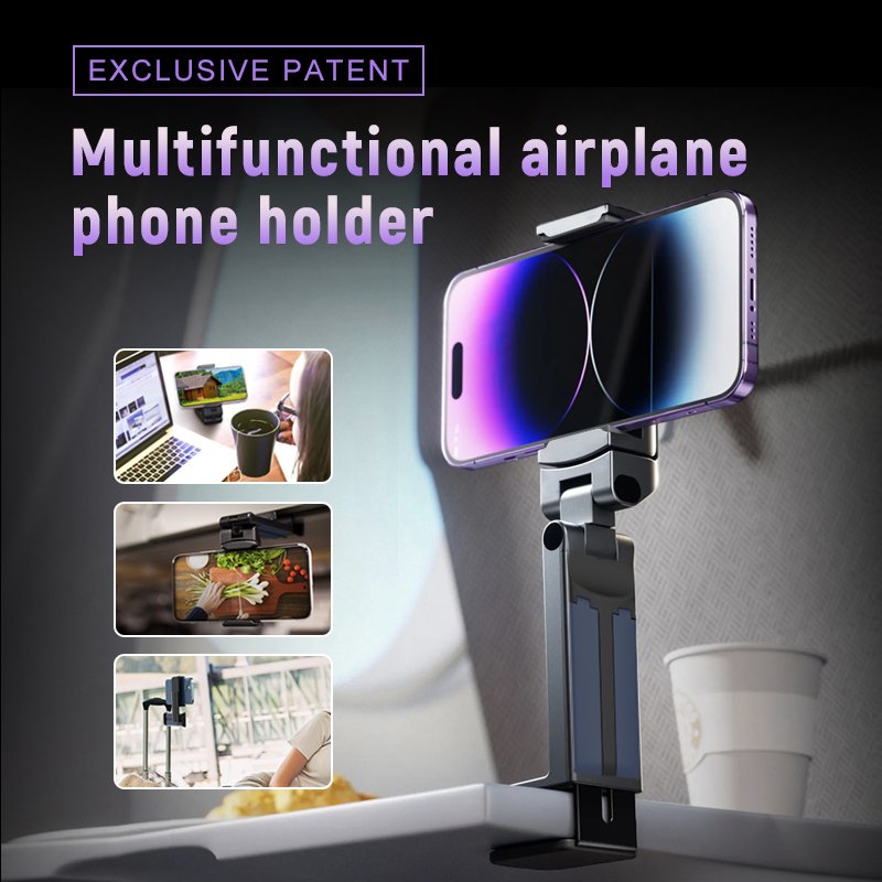 2024 Newest Airplane Phone Stand Mount Foldable Adjustable Dual 360 Rotating Travel Flight Phone Holder