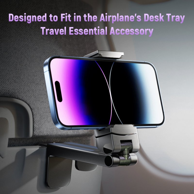 2024 Newest Airplane Phone Stand Mount Foldable Adjustable Dual 360 Rotating Travel Flight Phone Holder