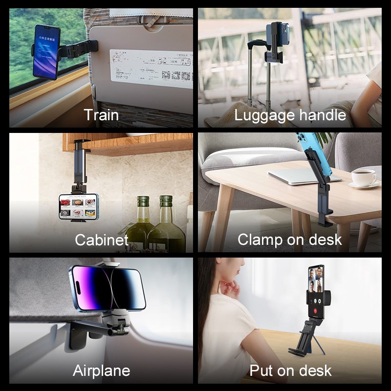2024 Newest Airplane Phone Stand Mount Foldable Adjustable Dual 360 Rotating Travel Flight Phone Holder