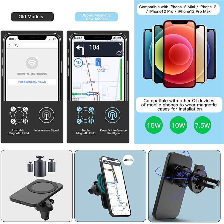 15W Fast Charging Airvent Mount Magnet Adsorbable Phone Holder Hot Sale Wireless Car Safe Charger For iPhone 15 14 13 12 Pro Max