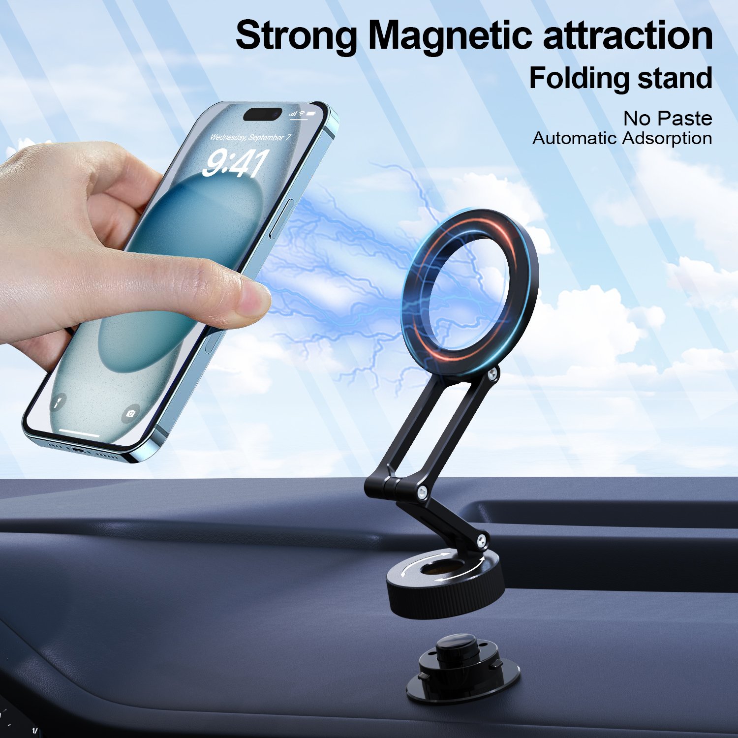 360° Rotation All-Metal Magnetic Phone Holder for Car Dashboard