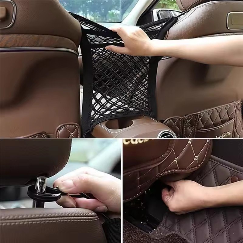 RTS 2025 Seat Back Net Bag Driver Storage Netting Pouch 3 Layer Car Mesh Organizer