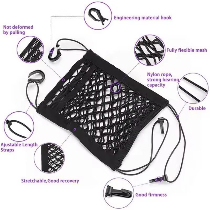 RTS 2025 Seat Back Net Bag Driver Storage Netting Pouch 3 Layer Car Mesh Organizer