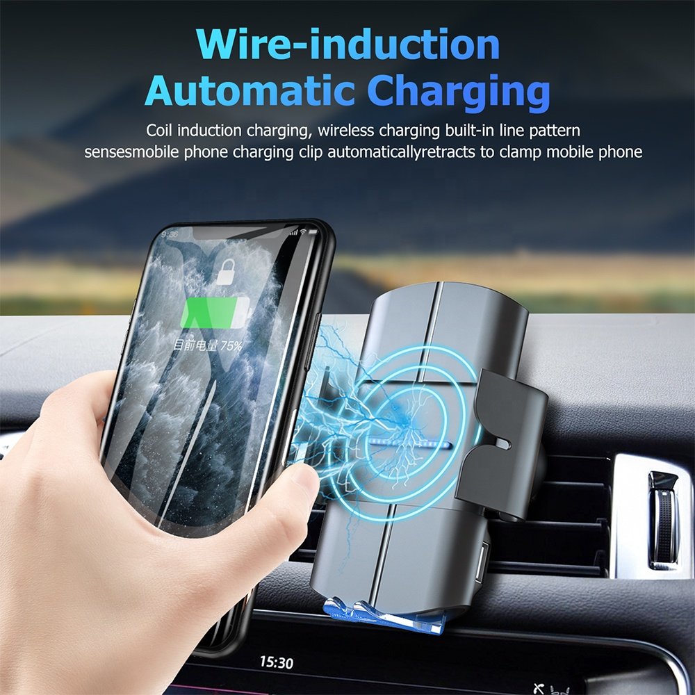 Smart Qi Wireless Car Charger Mount Auto Clamping 10W 15W Mobile Phone Quick Charging Holder