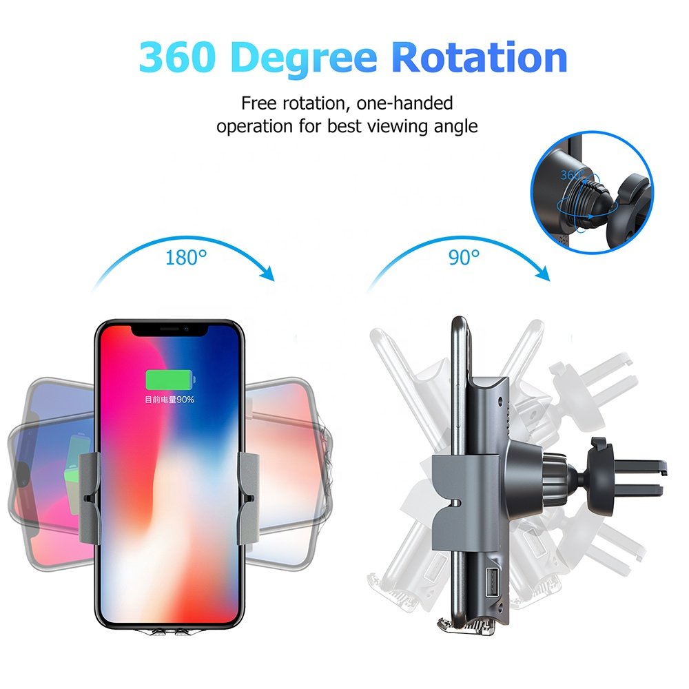Smart Qi Wireless Car Charger Mount Auto Clamping 10W 15W Mobile Phone Quick Charging Holder