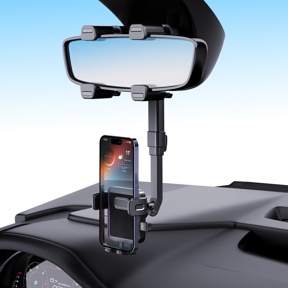 Car Rearview Mirror Mount Mobile Phone Car Holder 360 degree Rotatable Anti-shake GPS Holder Rearview Clip for Universal Phones