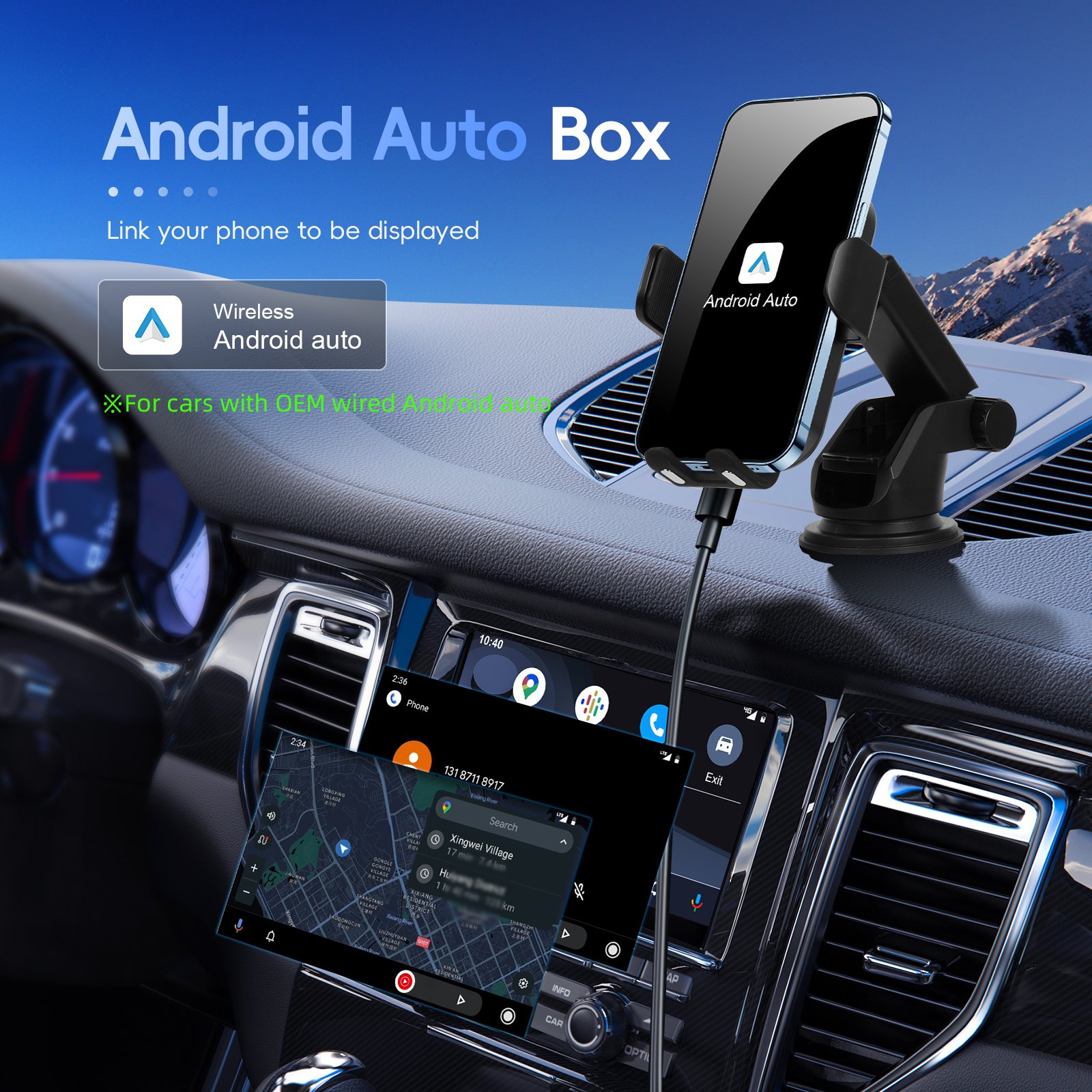 Podofo 15W Wireless Car Charger with Carplay For iPhone XIAOMI Samsung Android Auto Fast Charger 360 Rotating Phone Holder