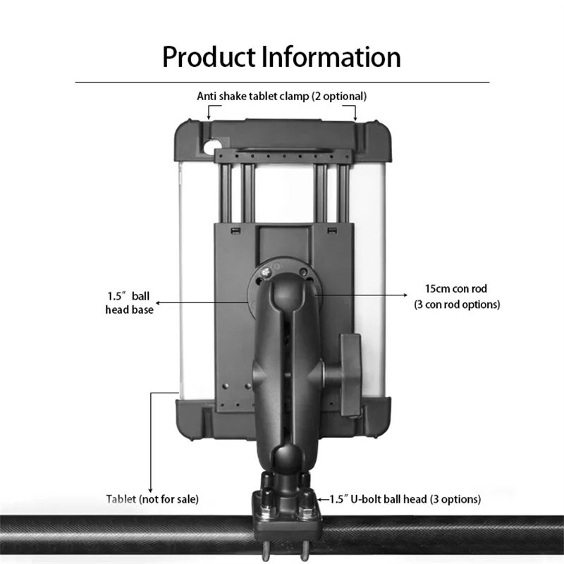 Foldable Aluminum 38.1 mounts 1.5 inch rubber ball tablet support for ipad holder car headrest tablet holder mount for ram