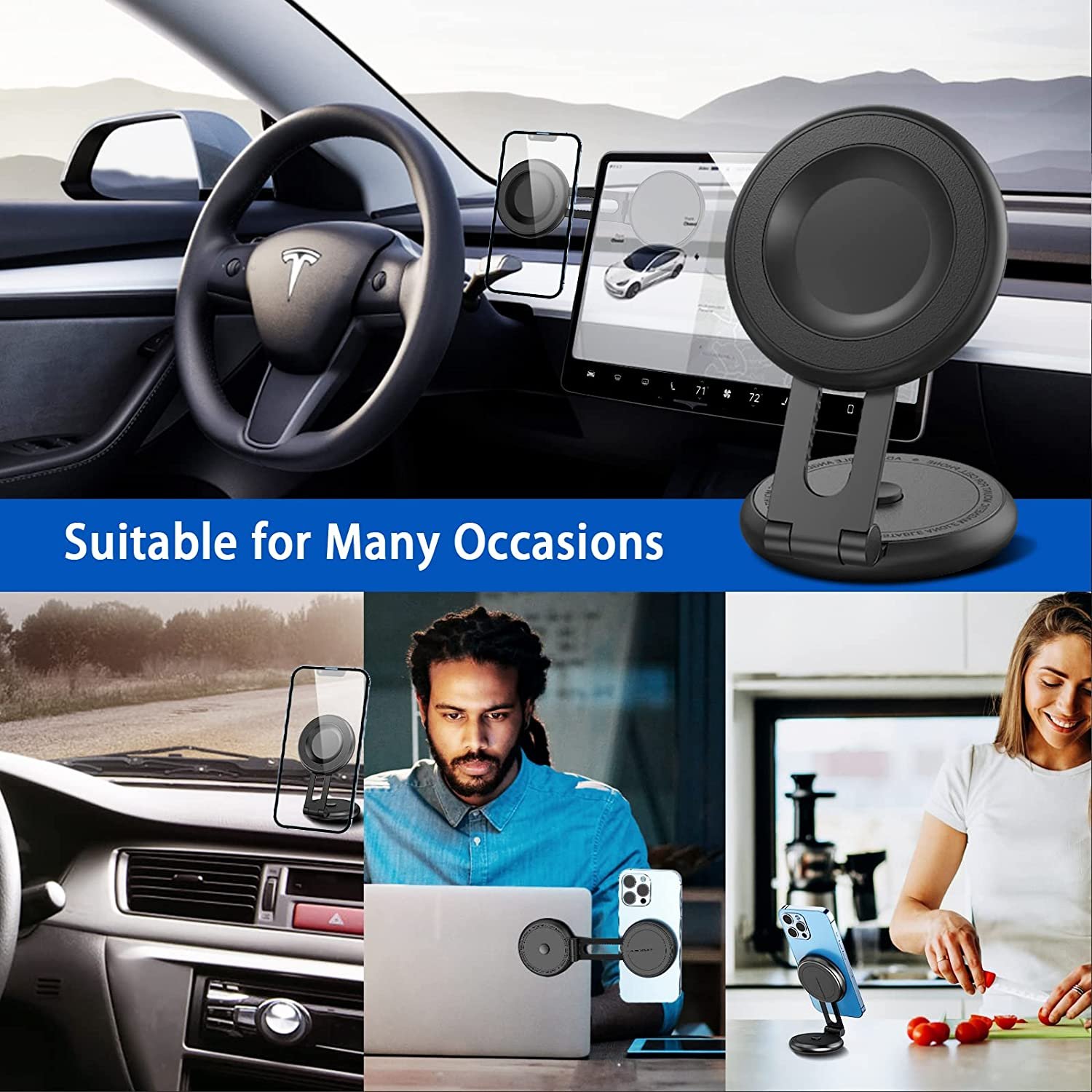 Adjustable Magnetic Phone Holder Foldable Hidden Magnetic Car Phone Mount Holder for Tesla Model 3