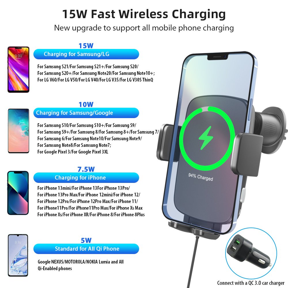 Newest 15W QI Wireless Charging Phone Car Holders Automatic Wireless Charger Mobile Stand Phone Holder Charging Mount Car Holder