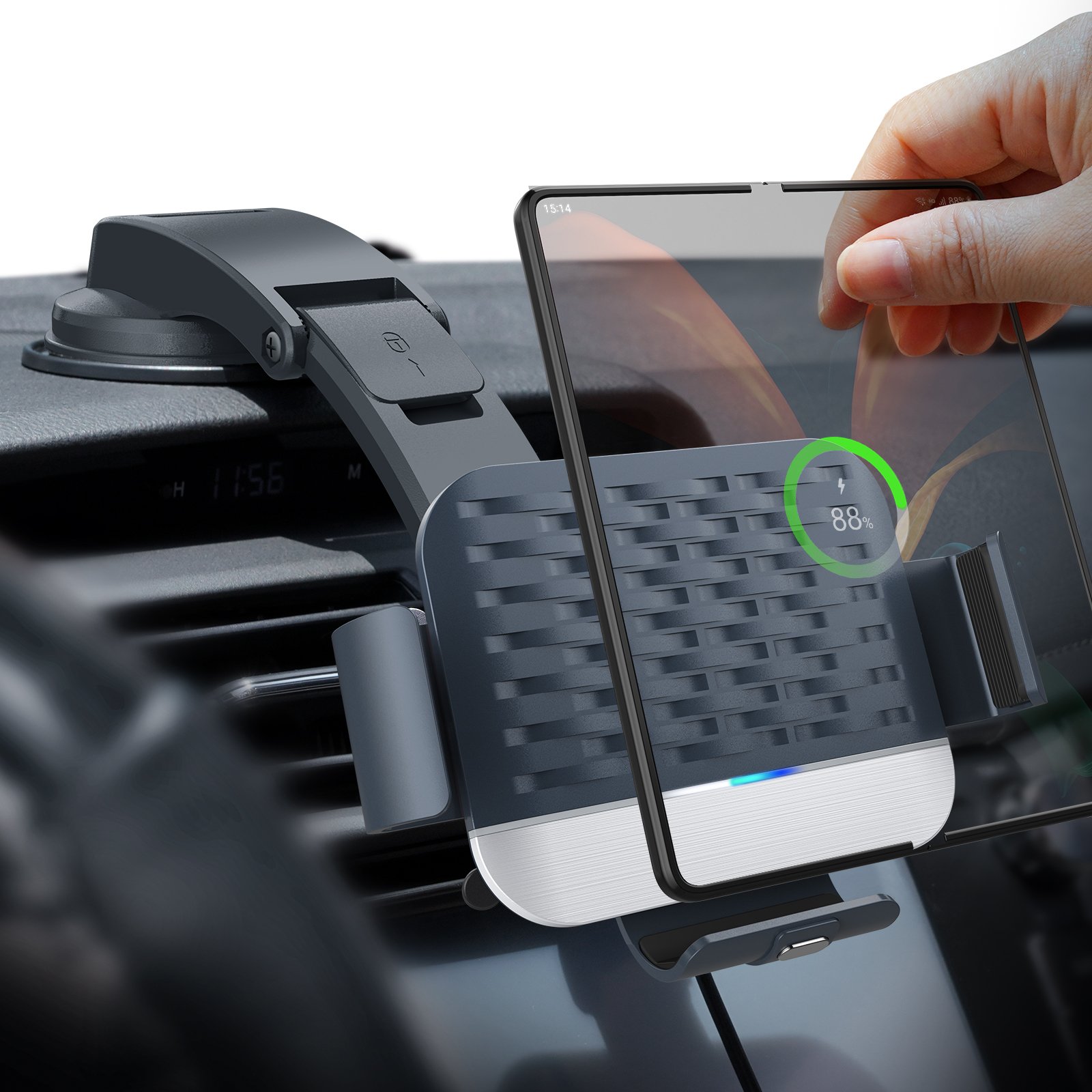 Universal 15W Fast Wireless Charging Mobile Phone Holder S10 For iPhone 14 Samsung Z Fold 4 S23 Ultra Wireless Car Charger