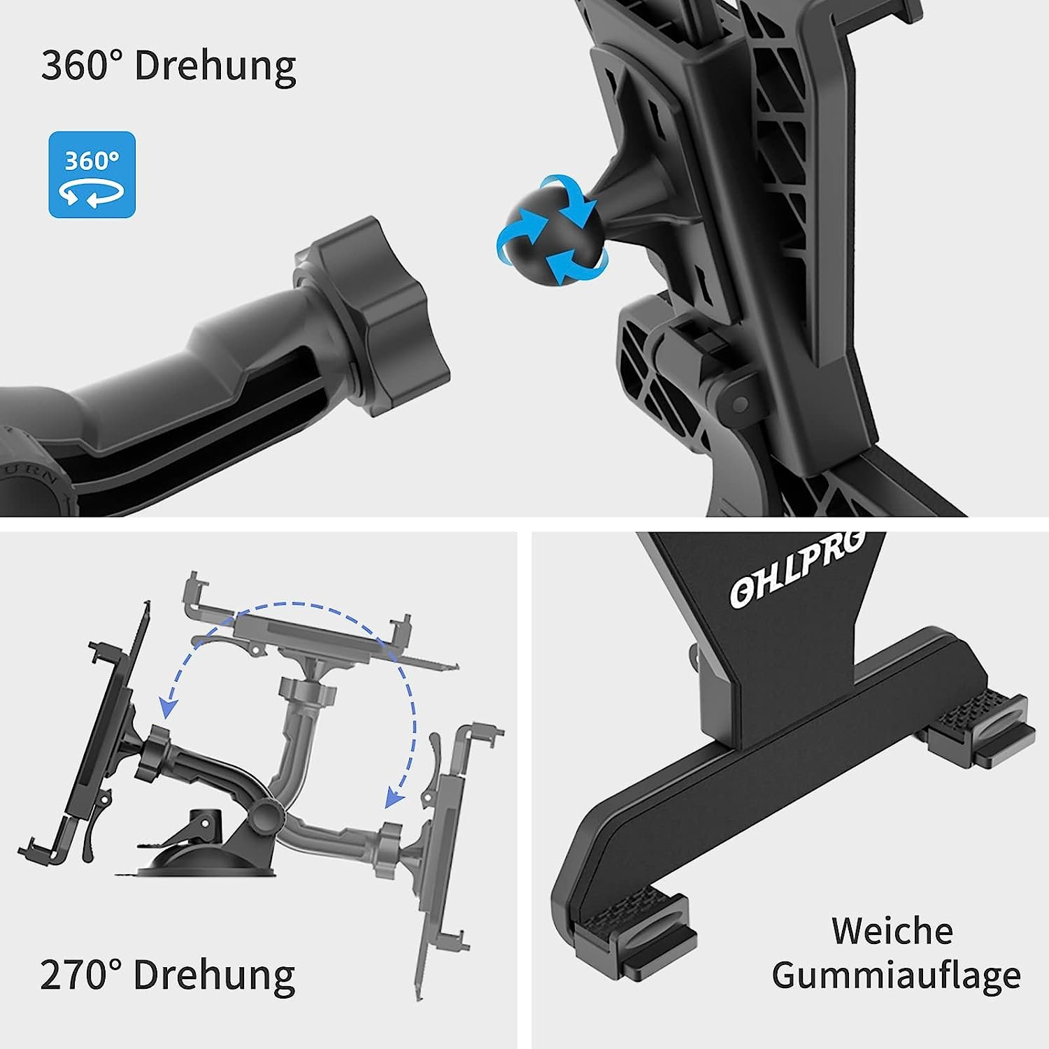 360 degree Rotation Window Dash Stand Car Dashboard Windshield Tablet Mount Holderfor iPad 6-11inch